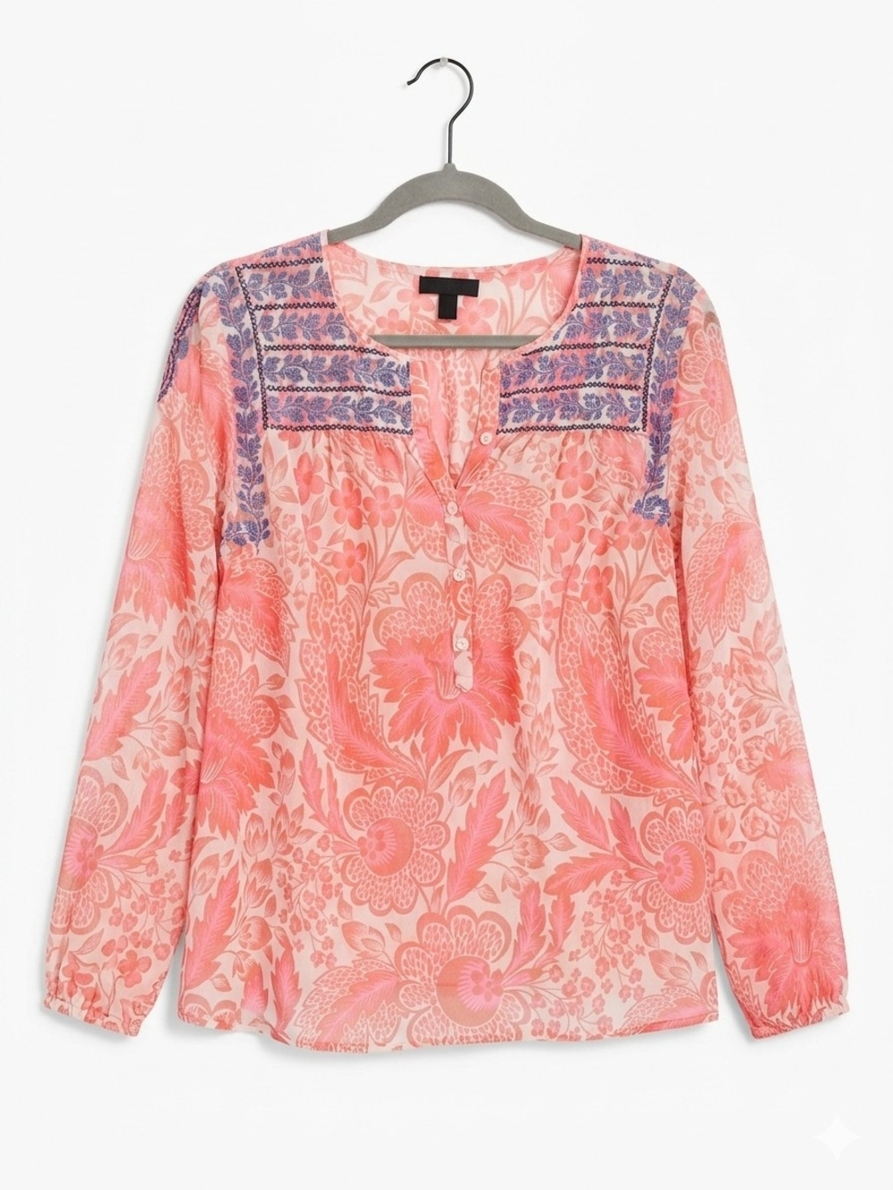 J. Crew Pink Floral Embroidered Yoke Tunic